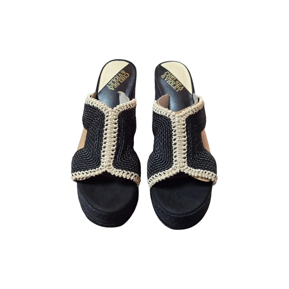 Chelsea & Violet Black Woven Platform Slide Sandals‎ Espadrile Size 9.5